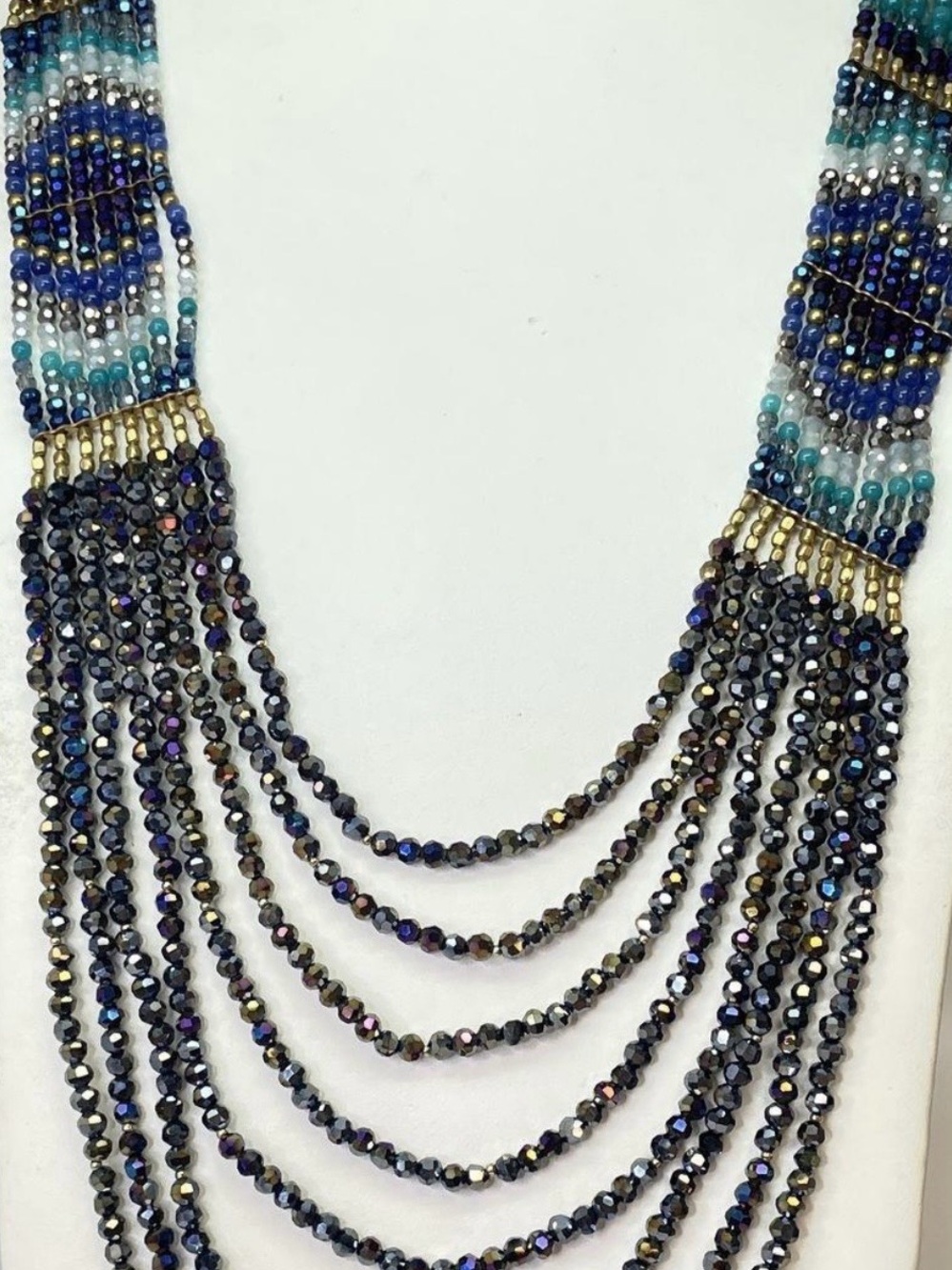 NAKAMOL Chicago Multi Strand Beaded Statement Necklace - Blue Purple Gold Tone